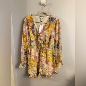 Neon Rose Floral Ruffle Romper Dress Boho Cottagecore Coastal Cowgirl NWT Size L